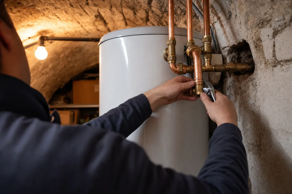 Cumulus électrique neuf installé dans un cellier d&rsquo;immeuble ancien à Montreuil