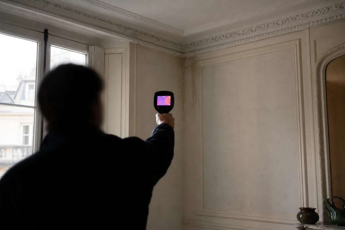 Recherche de fuite à la caméra thermique dans un appartement ancien de Montreuil